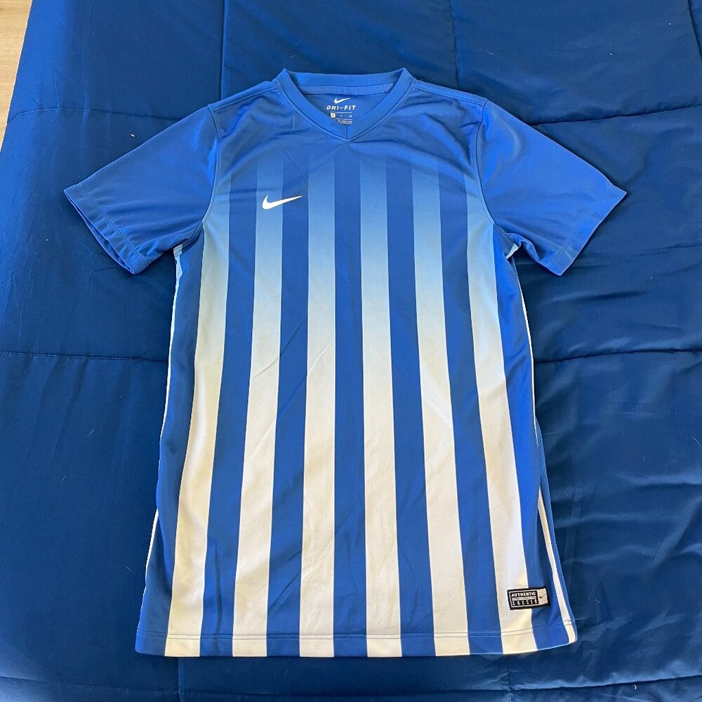 Nike Dri-FIT Blue Striped Soccer Jersey – Size Small